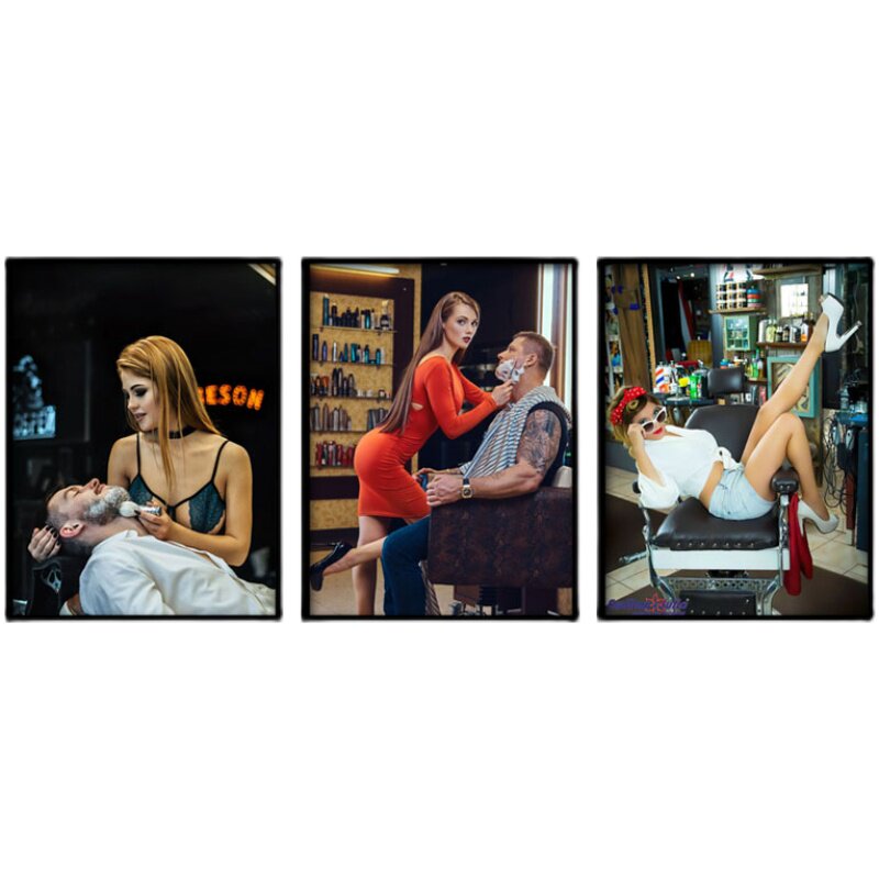 理发店装饰画美发店个性墙壁画男士油头挂画发型图片发廊美女海报