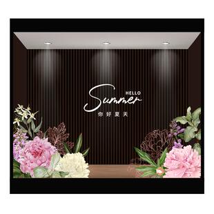 夏日网红花卉静电玻璃门贴纸女装店展厅落地橱窗装饰角花贴画超大