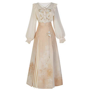 秋意晚新中式汉服女原创国风改良日常汉元素通勤长袖半裙套装春季