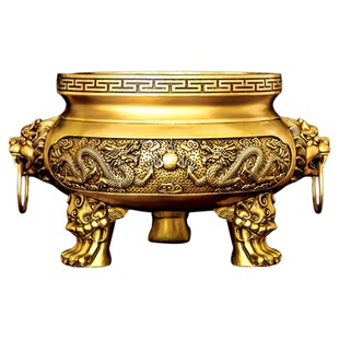 铜双龙香炉摆件龙凤鼎炉龙戏珠大号寺院祠堂香熏炉供奉家用九龙
