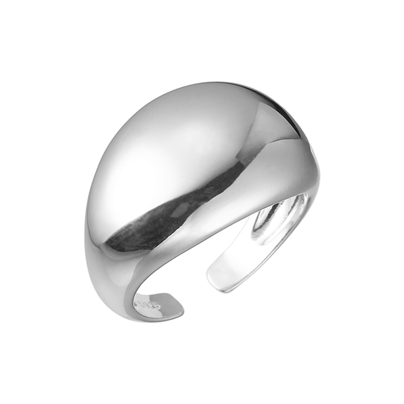 925纯银简约小众大光面椭圆开口戒指女ins重工食指环胖墩墩宽面戒