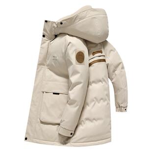 鸭鸭冬季羽绒服男连帽中长款2025新款工装加厚青少年保暖外套潮