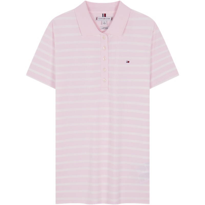 Tommy女装珠地网眼五粒扣POLO衫