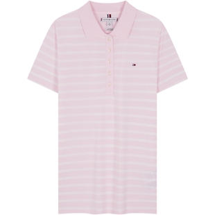 【条纹合身】Tommy春夏女珠地网眼短袖T恤/【镶边袖领】休闲POLO