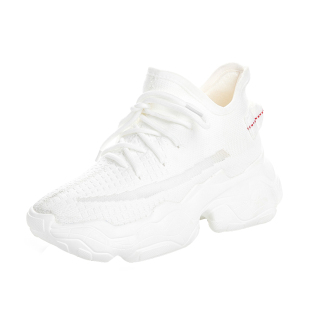 厚底内增高运动老爹小白鞋子女2025新款春秋夏季飞织休闲单鞋白色