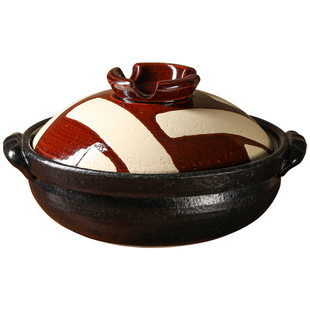 内山窑日本原装进口耐高温手绘糖釉格子干烧家用燃气炖煮土锅熬粥