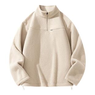 回力摇粒绒卫衣男冬季加绒加厚双面一体绒抓绒衣半拉链立领外套Y