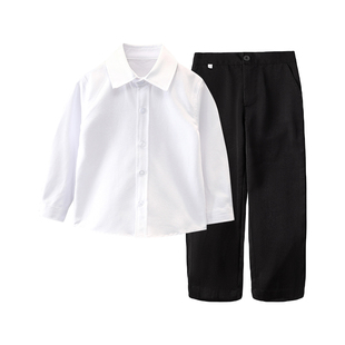 儿童礼服长袖白色衬衣男童衬衫黑色西裤合唱演出服小学生女童套装