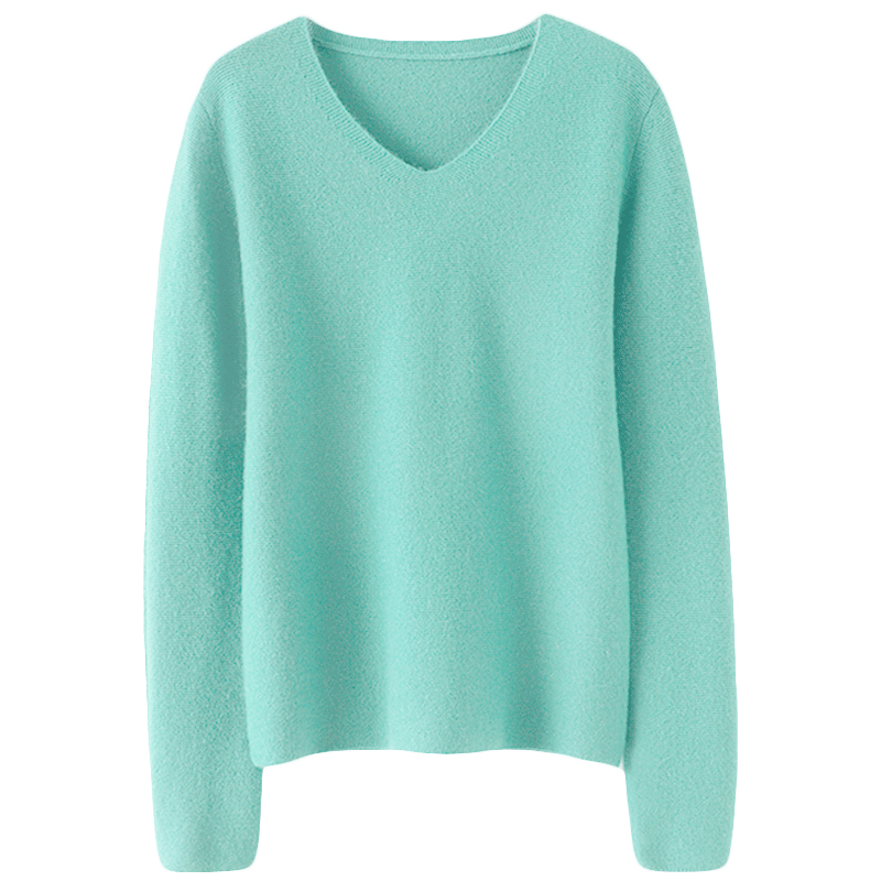 格外喜欢~气质反针V领100%羊绒衫女纯羊绒毛衣套头针织打底衫秋冬