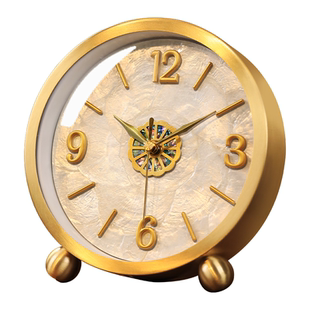 轻奢贝壳座钟时钟摆件高级感摆台式钟表黄铜桌面客厅高端坐钟台钟
