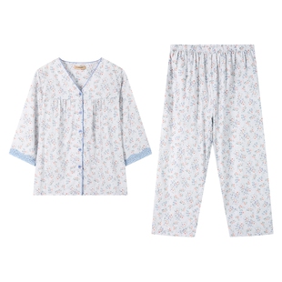 秋鹿纯棉睡衣女士10A抗菌V领显瘦蕾丝碎花绝美2026春夏新款家居服