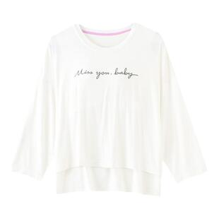 莫代尔带胸垫长袖t恤女免穿文胸罩杯一体印花宽松开叉打底衫上衣