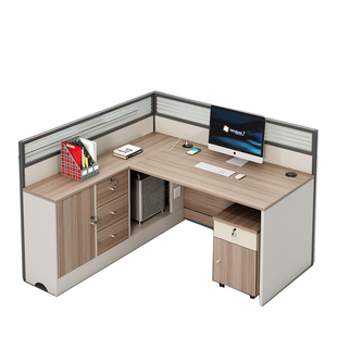 简约现代L型办公桌椅组合4人位员工位屏风工作位电脑桌财务办公桌