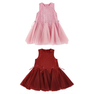 幼悠女童2025新款亮片网纱加绒保暖背心裙冬季加厚女孩公主裙年服