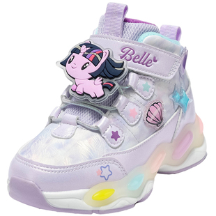 百丽童鞋小马宝莉联名女童棉鞋2026冬季新款加绒运动鞋碧琪紫悦