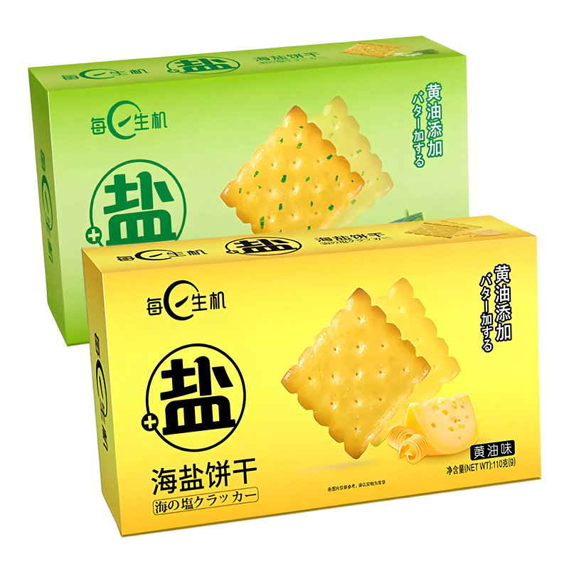 每日生机日式海盐饼干黄油香葱咸味休闲零食早餐小吃单独包装110g