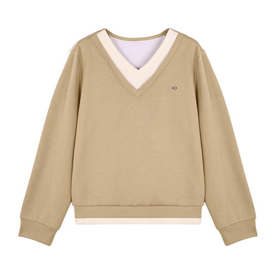 正肩v领女士卫衣宽松无帽上衣