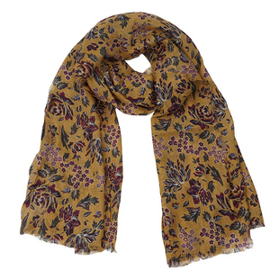 新款出口英国 优雅气质姜黄色精致印花围巾女春秋 百搭莫代尔丝巾