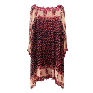 真丝桑蚕丝连衣裙女小个子中年妈妈宽松遮肚子显瘦时尚印花中长款