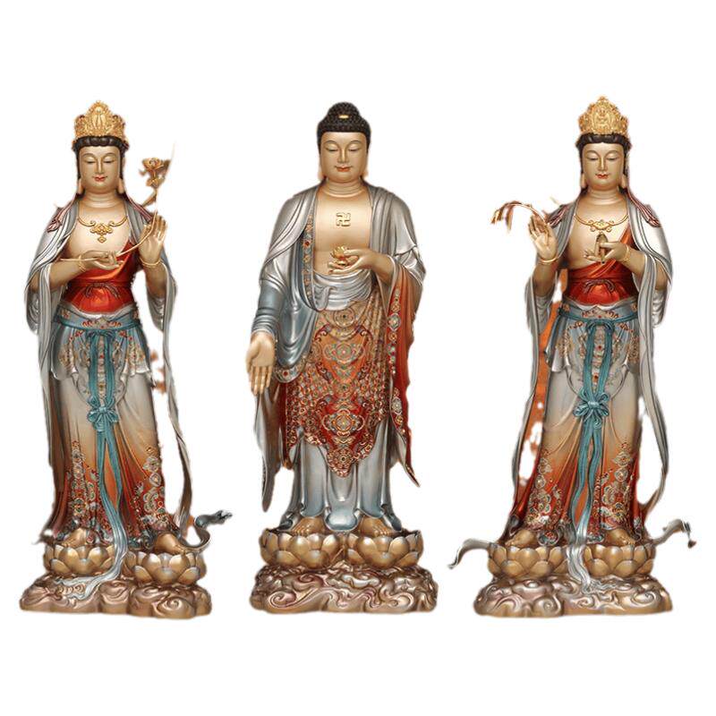 全铜站西方三圣佛像家用供奉摆件