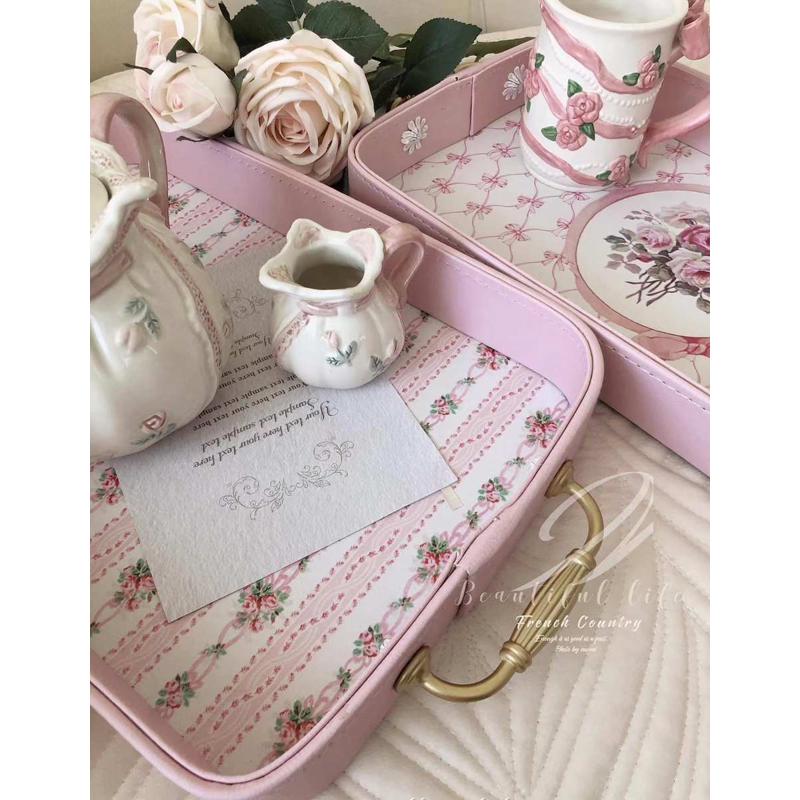 欧式茶盘颜值爆表复古金色手柄收納托盘长方形茶杯盘拍照道具盘子