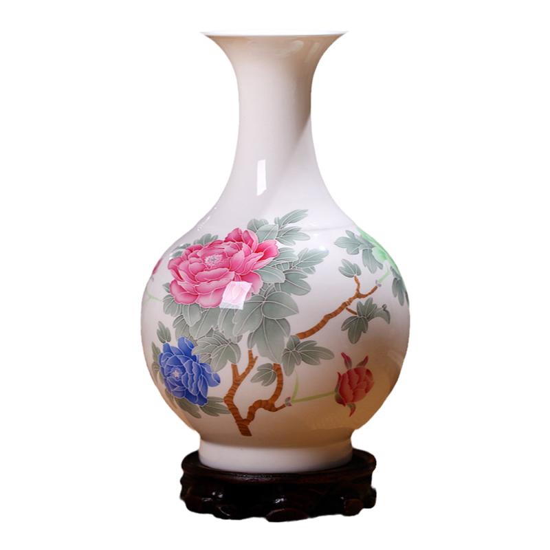景德镇 粉彩牡丹陶瓷小花瓶 青花瓷摆件 家居 饰品 客厅家居装饰
