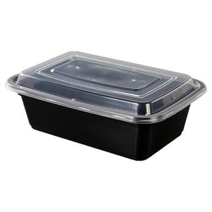 750ML美式长方形一次性餐盒900ML外卖打包盒圆形黑色凸盖饭盒汤碗