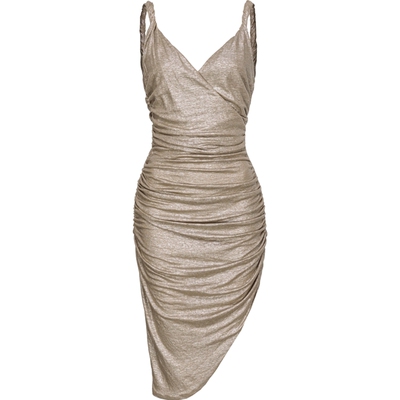 修身V领抽皱吊带连衣裙