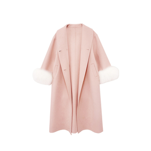 Lazy Didi雪落富士山 羊毛狐狸毛手工双面呢大衣高级感长款外套