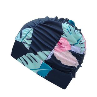 百褶布泳帽女士不勒头长发游泳帽加大头围女款成人护耳浴帽温泉帽