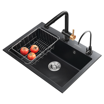 悍高厨房石英石水槽黑白色大单槽