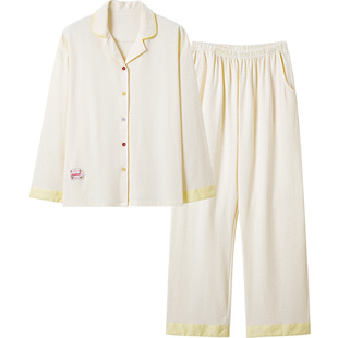 思莉太太睡衣女款2025新款春秋长袖奶呼呼黄色网红款小格子家居服