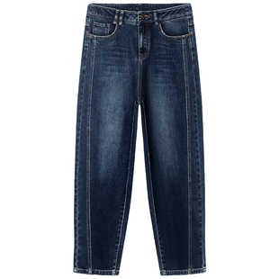 百斯盾官方女装牛仔裤2025年秋冬新款时尚拼接线显个性九分弯刀裤