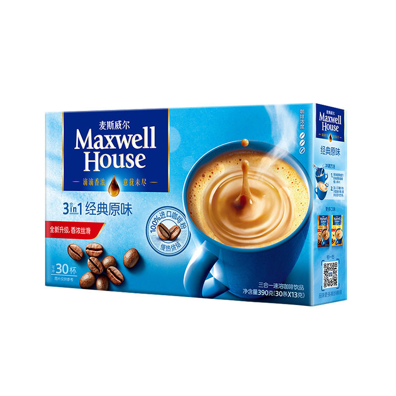 MAXWELL麦斯威尔原味特浓奶香速溶咖啡粉三合一提神30条装390g