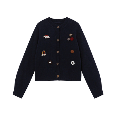 西町村屋韩系针织衫女2025冬季新款趣味感针织短款开衫XHAB10646