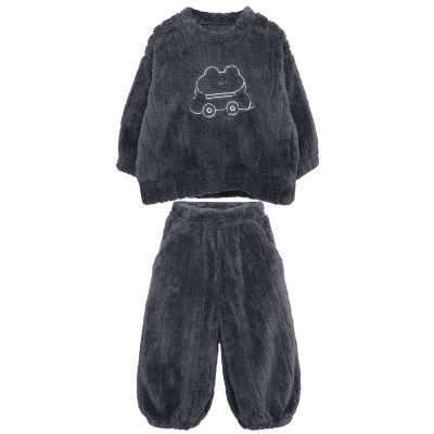 积木城堡男童家居服套装2025冬装新款儿童珊瑚绒两件套中小童睡衣