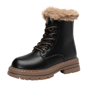 回力雪地靴女款2025新款冬季厚底马丁靴黑色靴子短靴加绒保暖棉鞋