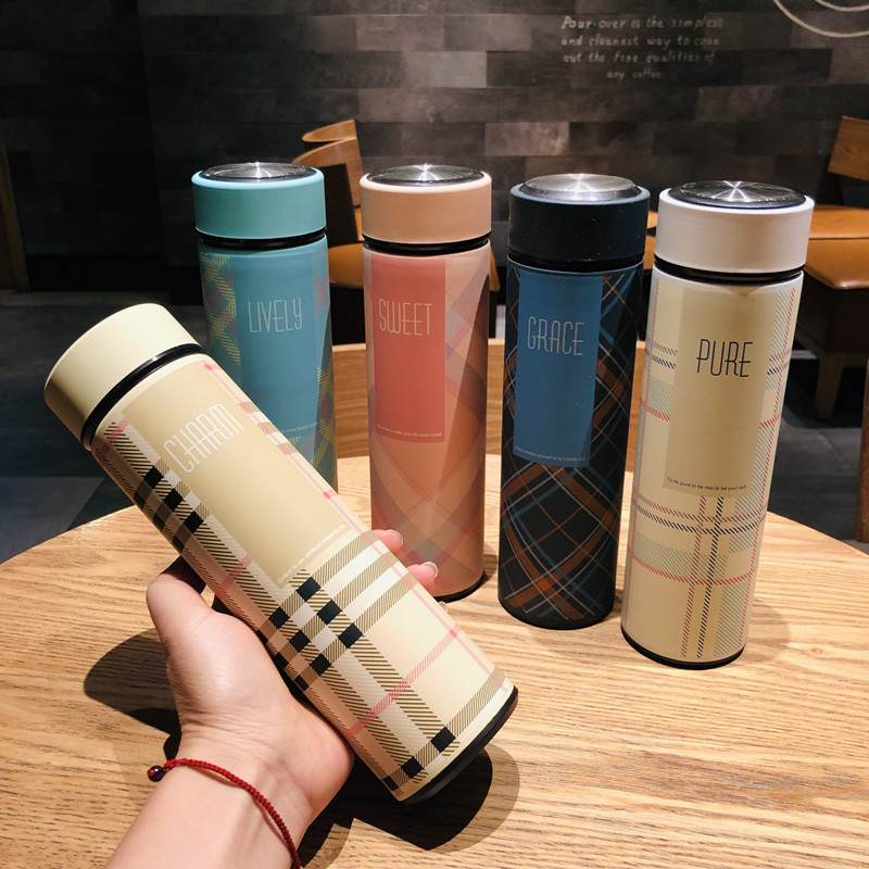 格纹保温杯子男女便携茶杯学生摆地摊泡红随手版水瓶ins商务网韩
