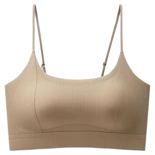 无痕粉底液内衣卡卡防走光一体杯细肩带蜜桃杯吊带背心无钢圈文胸