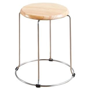 加厚实木圆凳家用高餐桌凳钢筋铁凳字可叠放成人套凳商用凳子快餐