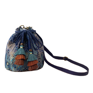 复古新中式国风斜挎包原创手工水桶包汉服大容量单肩布包民族风包