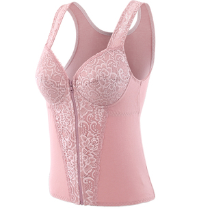 女薄款前拉链收腹收胃塑身衣 无钢托长文胸上衣背心美体束身衣