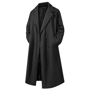 男士黑色中长款毛呢大衣男款高级感春季2026年新款西装外套风衣