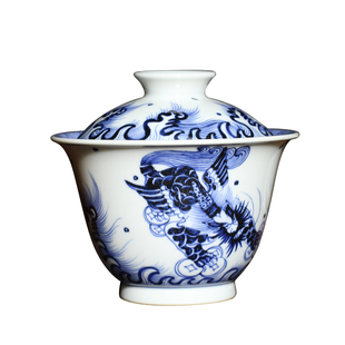 景德镇小桥窑青花功夫茶杯主人杯貔貅寻金仿元主人杯盖碗壶承茶具