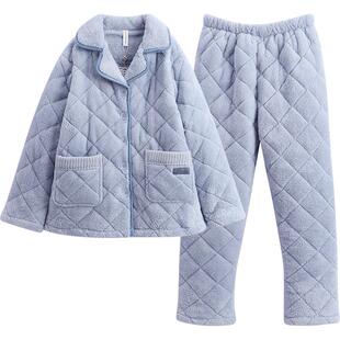 芬腾情侣睡衣秋冬季珊瑚绒三层夹棉加绒加厚男女套装抗静电家居服