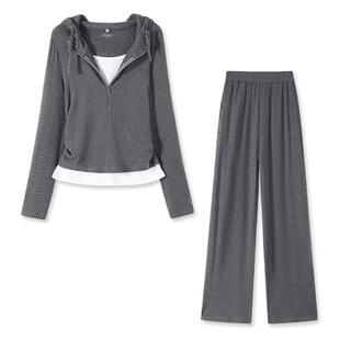 班尼路休闲运动套装女款2026初春新款收腰连帽上衣休闲裤两件装N