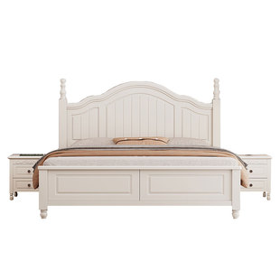 美式实木床奶油风白色主卧1.8m单双人床现代简约1米5公主床儿童床