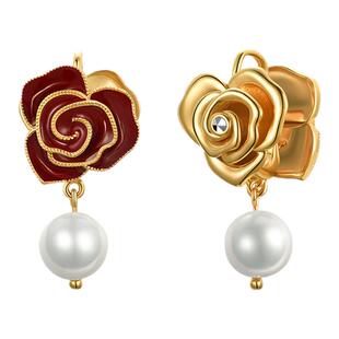 MGS/曼古银玫瑰故事2025冷珐琅镀18K金珍珠耳环高级感配饰耳钉女