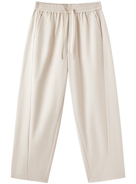 gxgjeans男装 浅杏色肌理感分割设计宽松休闲长裤男裤薄26夏新品