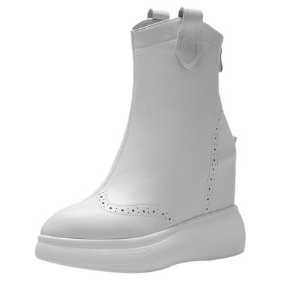 白色女靴马丁靴内增高全皮厚底